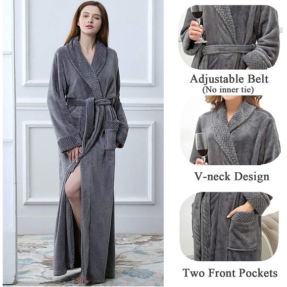 Long Bath Robe Plush Soft Fleece Bathrobes - Picture 4 of 6
